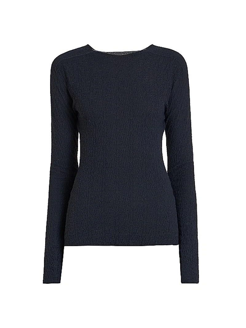 Jewel Neck Knit Long-Sleeve Top