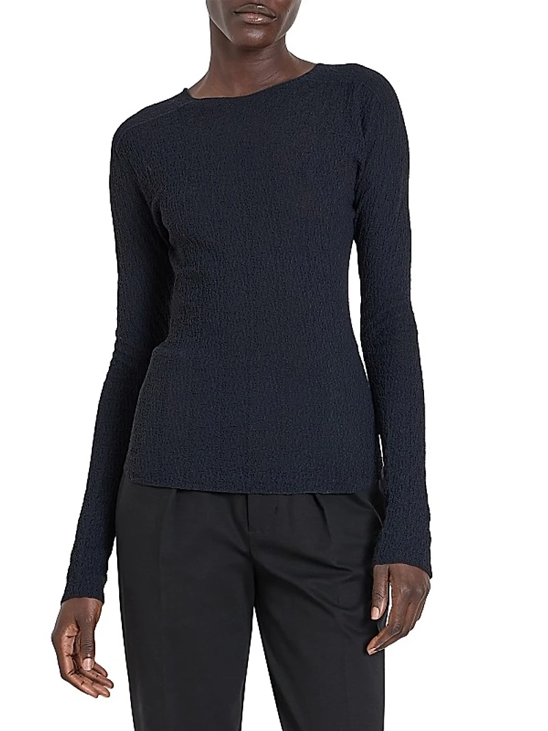 Jewel Neck Knit Long-Sleeve Top