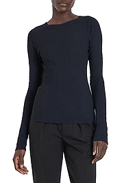 Jewel Neck Knit Long-Sleeve Top