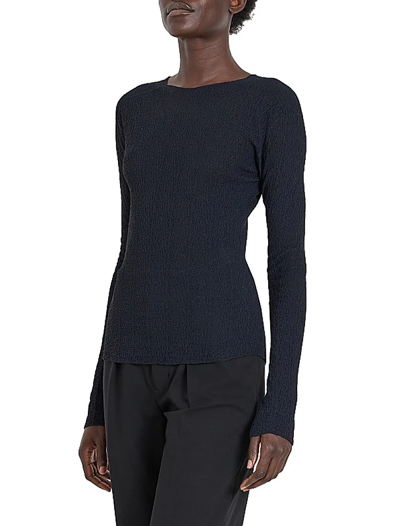 Jewel Neck Knit Long-Sleeve Top