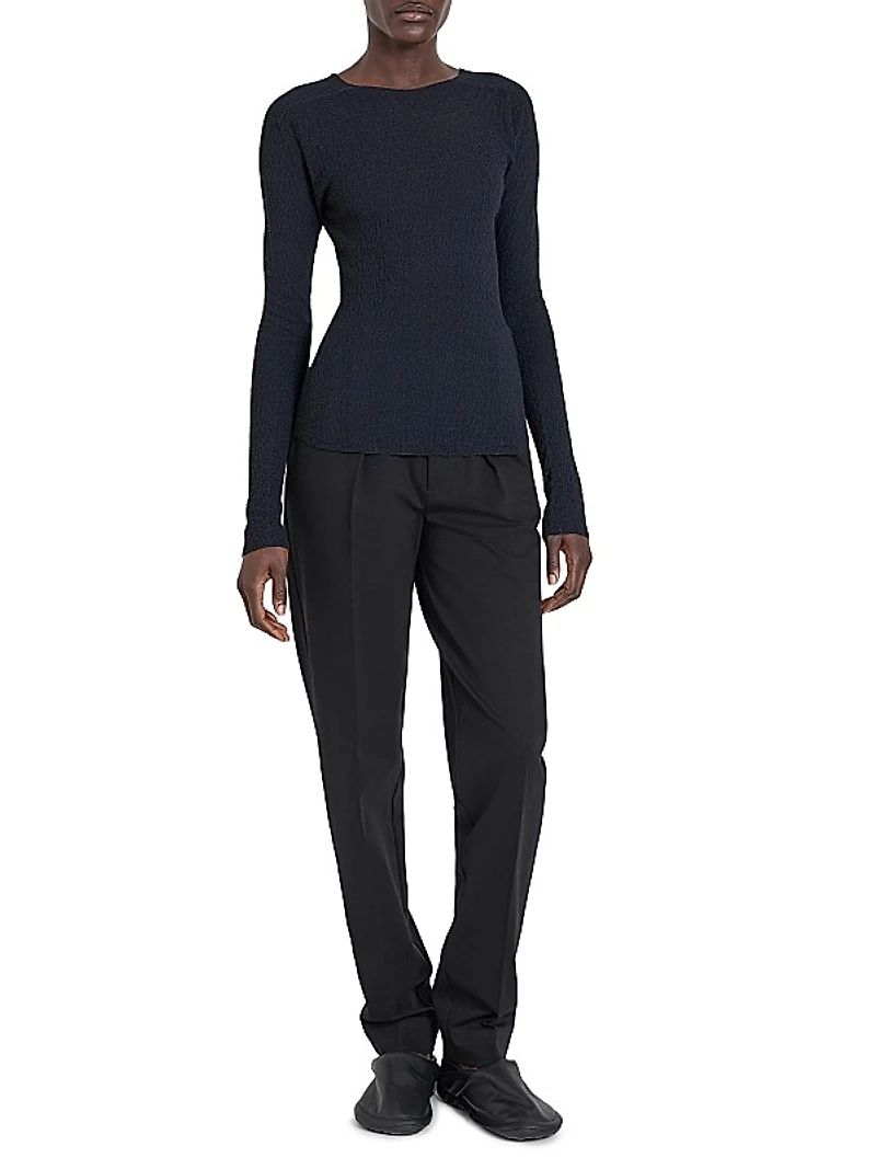 Jewel Neck Knit Long-Sleeve Top