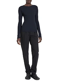 Jewel Neck Knit Long-Sleeve Top
