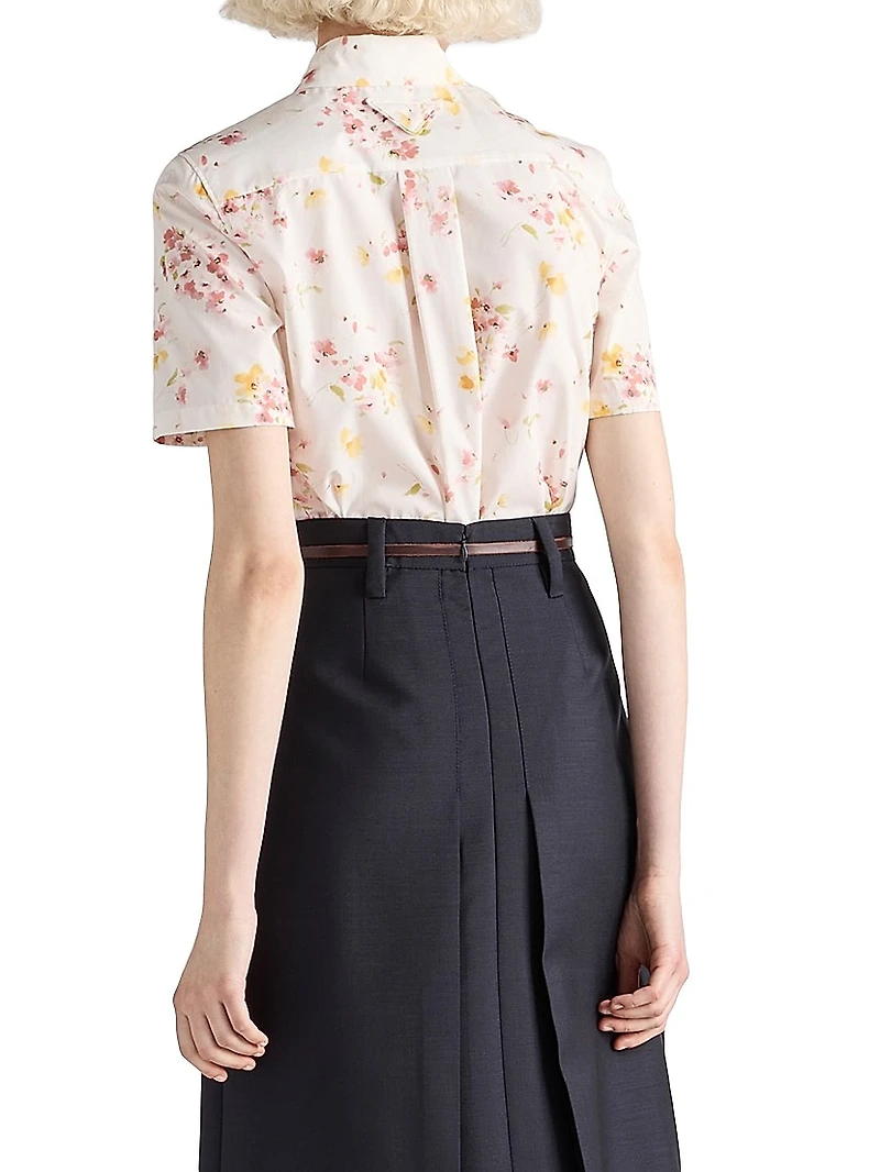 Short-Sleeved Floral Print Poplin Shirt