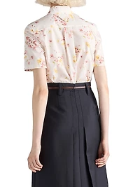 Short-Sleeved Floral Print Poplin Shirt