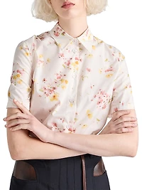 Short-Sleeved Floral Print Poplin Shirt