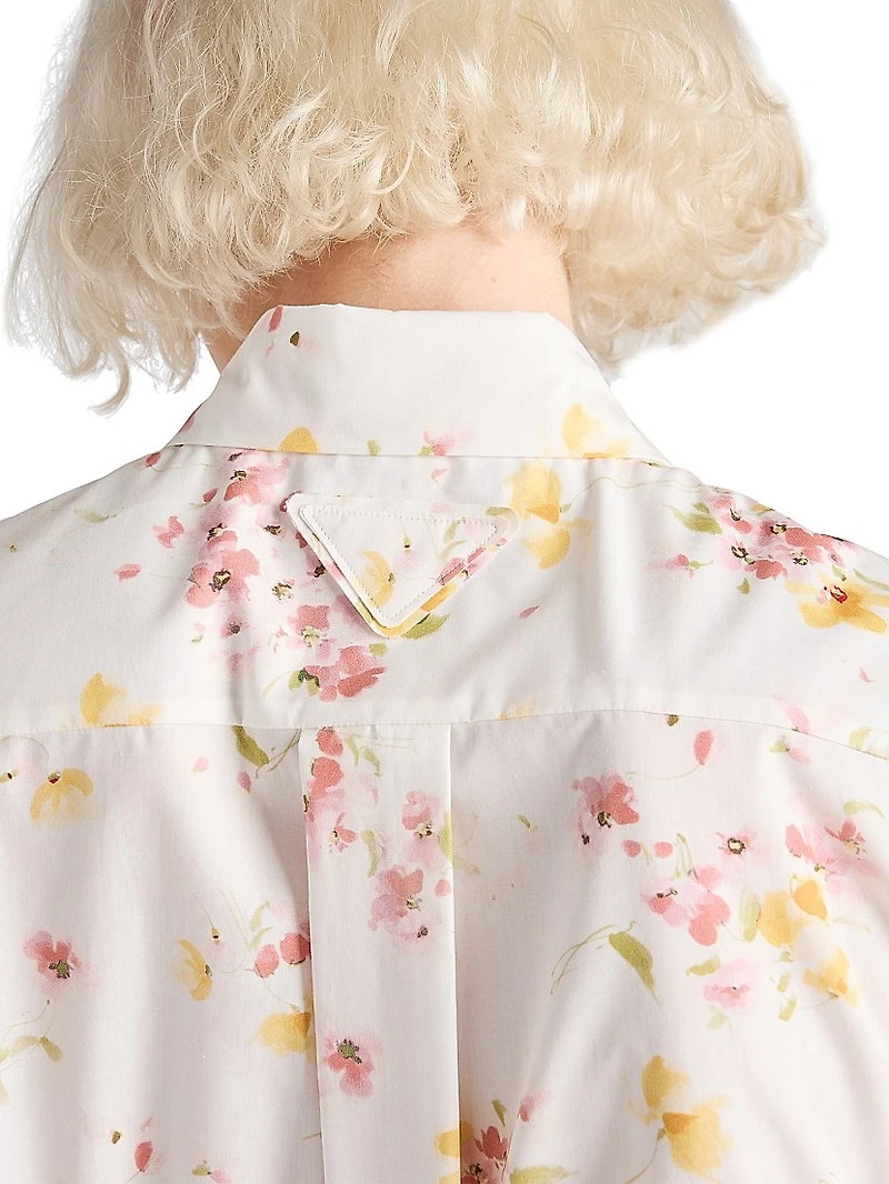 Short-Sleeved Floral Print Poplin Shirt