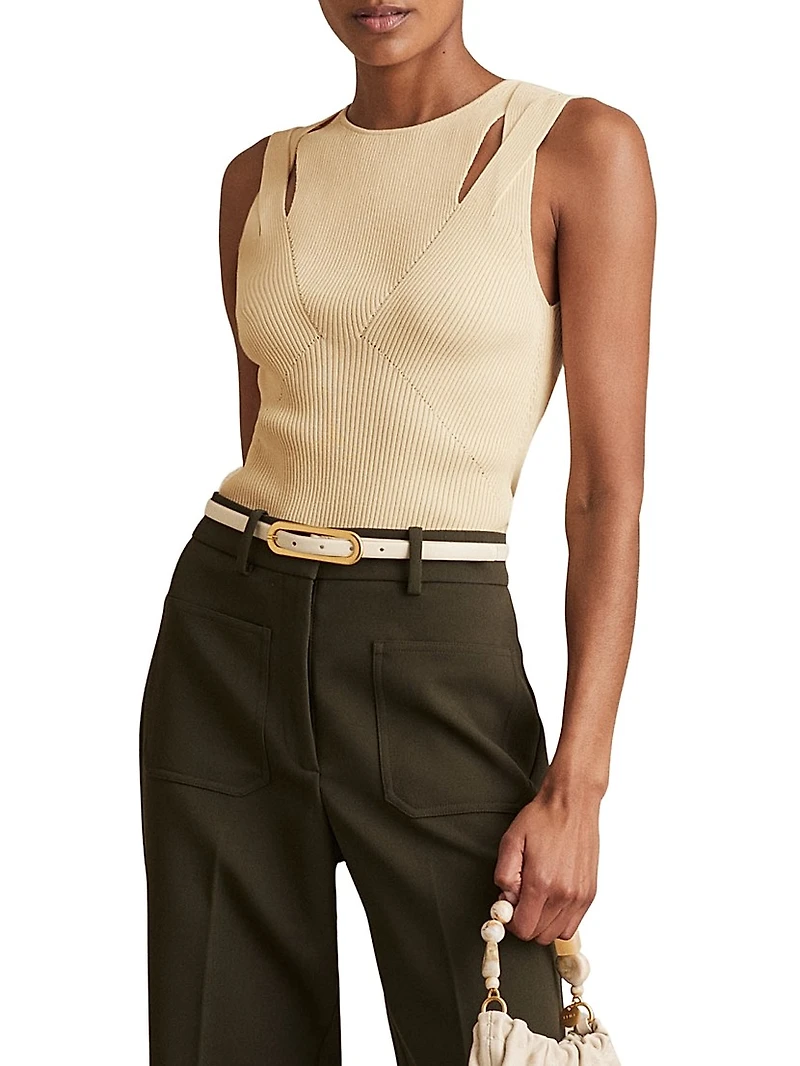 Rhylee Rib-Knit Cut-Out Sleeveless Top