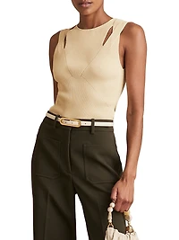 Rhylee Rib-Knit Cut-Out Sleeveless Top