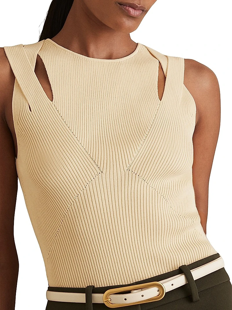 Rhylee Rib-Knit Cut-Out Sleeveless Top