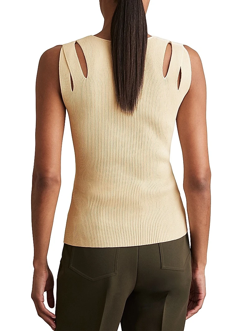 Rhylee Rib-Knit Cut-Out Sleeveless Top