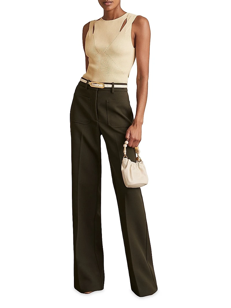 Rhylee Rib-Knit Cut-Out Sleeveless Top