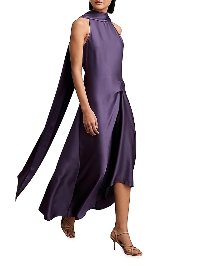 reiss purple cape dress Reiss Tuck Detail Cape Midi Dress in Blue