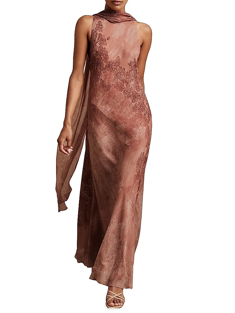 Lacey Floral Halter Gown