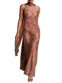 Lacey Floral Halter Gown