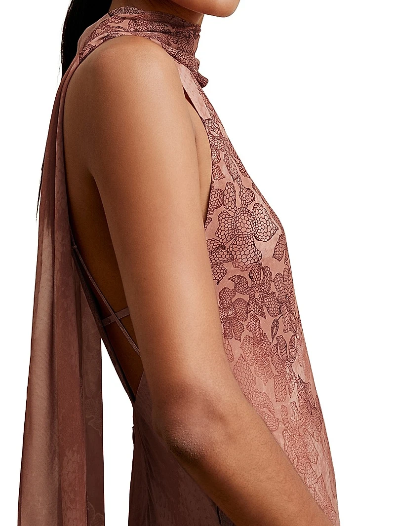 Lacey Floral Halter Gown