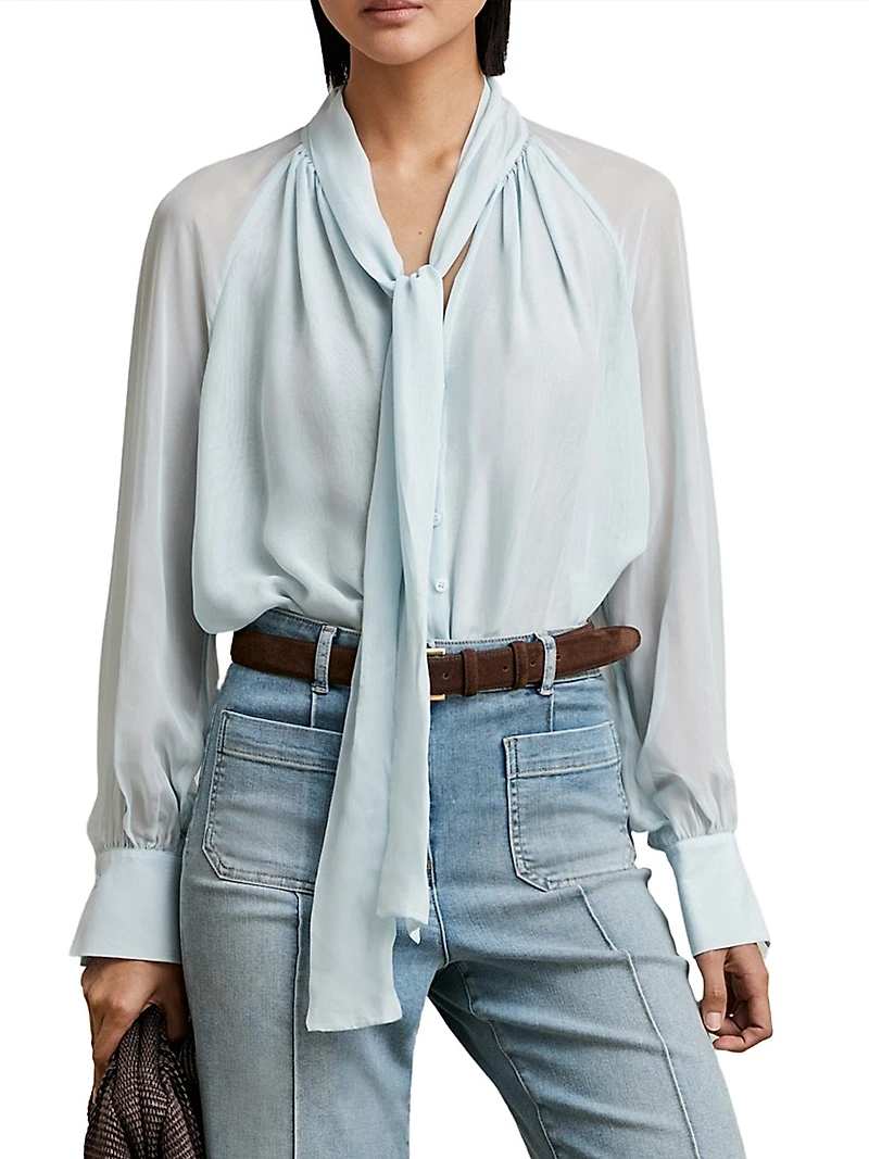 Tina Silk-Blend Tieneck Blouse