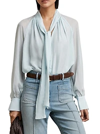 Tina Silk-Blend Tieneck Blouse