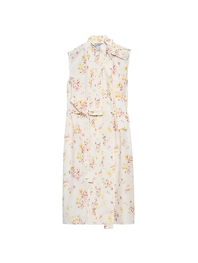 Pleated Floral Print Poplin Dress
