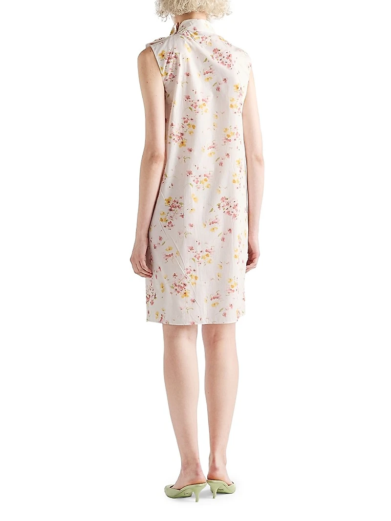 Pleated Floral Print Poplin Dress