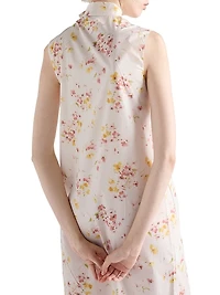 Pleated Floral Print Poplin Dress