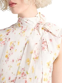 Pleated Floral Print Poplin Dress
