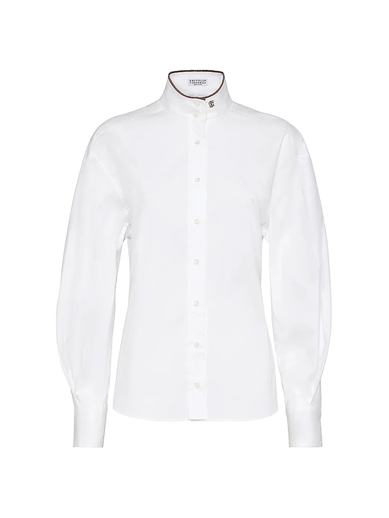Stretch Cotton Poplin Shirt with Shiny Collar Detail