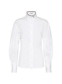 Stretch Cotton Poplin Shirt with Shiny Collar Detail