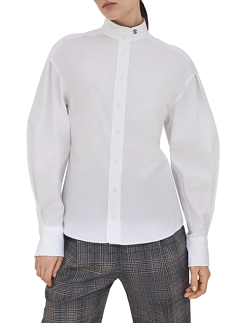 Stretch Cotton Poplin Shirt with Shiny Collar Detail