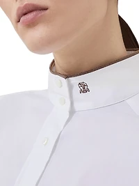 Stretch Cotton Poplin Shirt with Shiny Collar Detail