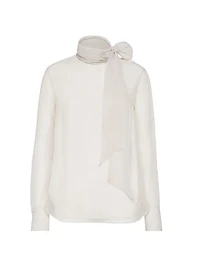 Crispy Silk Pussybow Blouse with Monili