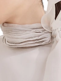 Crispy Silk Pussybow Blouse with Monili