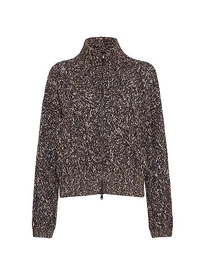 Dazzling Chiné Cable Knit Cardigan Soft Wool, Cashmere and Mohair with Zipper