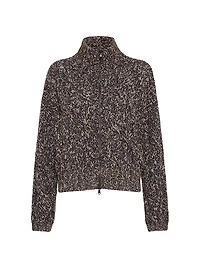 Dazzling Chiné Cable Knit Cardigan Soft Wool, Cashmere and Mohair with Zipper