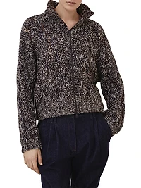 Dazzling Chiné Cable Knit Cardigan Soft Wool, Cashmere and Mohair with Zipper