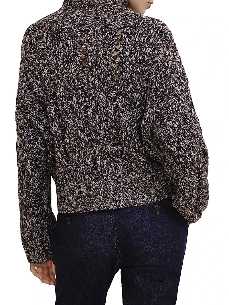 Dazzling Chiné Cable Knit Cardigan Soft Wool, Cashmere and Mohair with Zipper