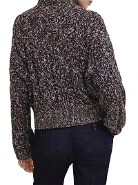 Dazzling Chiné Cable Knit Cardigan Soft Wool, Cashmere and Mohair with Zipper