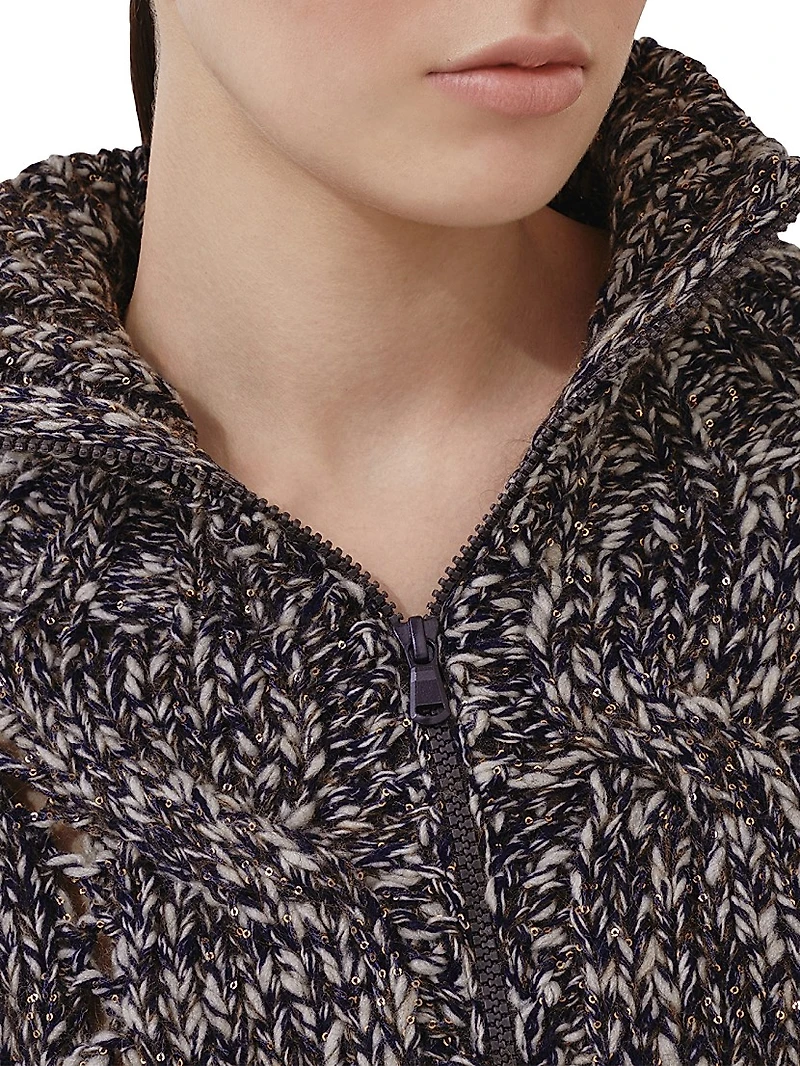 Dazzling Chiné Cable Knit Cardigan Soft Wool, Cashmere and Mohair with Zipper