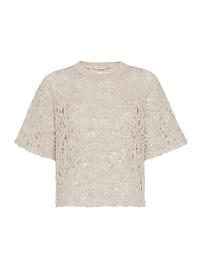 Dazzling Croc Embroidery Knit T-Shirt Mohair Silk and Linen