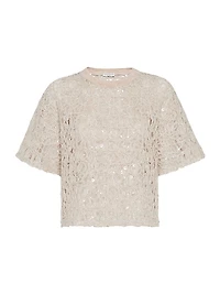 Dazzling Croc Embroidery Knit T-Shirt Mohair Silk and Linen