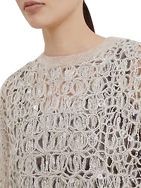 Dazzling Croc Embroidery Knit T-Shirt Mohair Silk and Linen