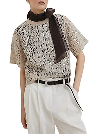 Dazzling Croc Embroidery Knit T-Shirt Mohair Silk and Linen