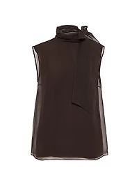 Crispy Silk Pussybow Top with Monili