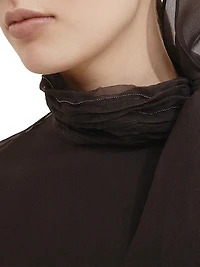 Crispy Silk Pussybow Top with Monili