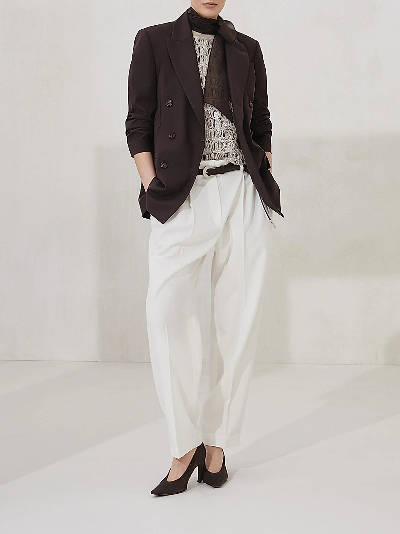 Crispy Silk Pussybow Top with Monili