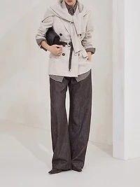 Virgin Wool Check Belted Shirt with Shiny Collar Detail