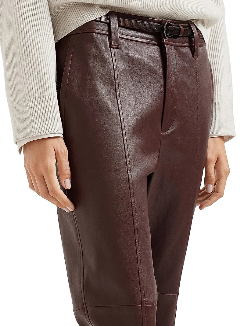 Stretch Nappa Leather Square Cigarette Trousers