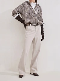 Virgin Wool Cashmere and Mohair Balloon Net Embroidery Cardigan with Hood