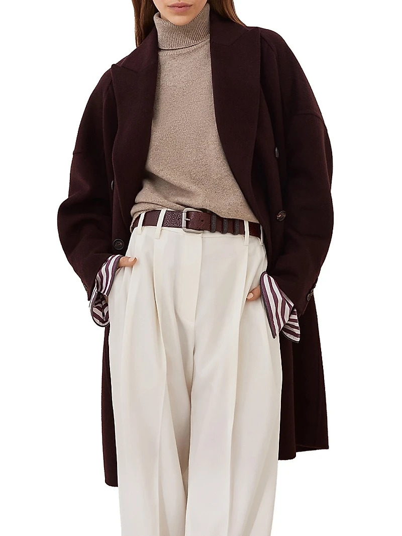 Hand Crafted Coat Cashmere Double Beaver Cloth with Monili