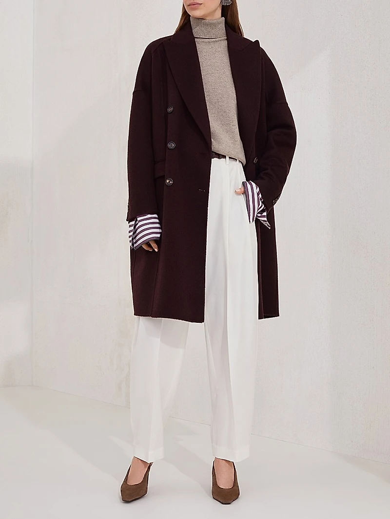Hand Crafted Coat Cashmere Double Beaver Cloth with Monili