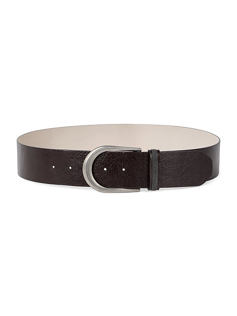 Glossy Grained Calfskin Belt with Shiny Loop